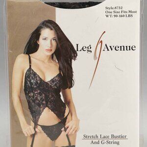 Leg Avenue Stretch Lace Bustier & G String - Black
